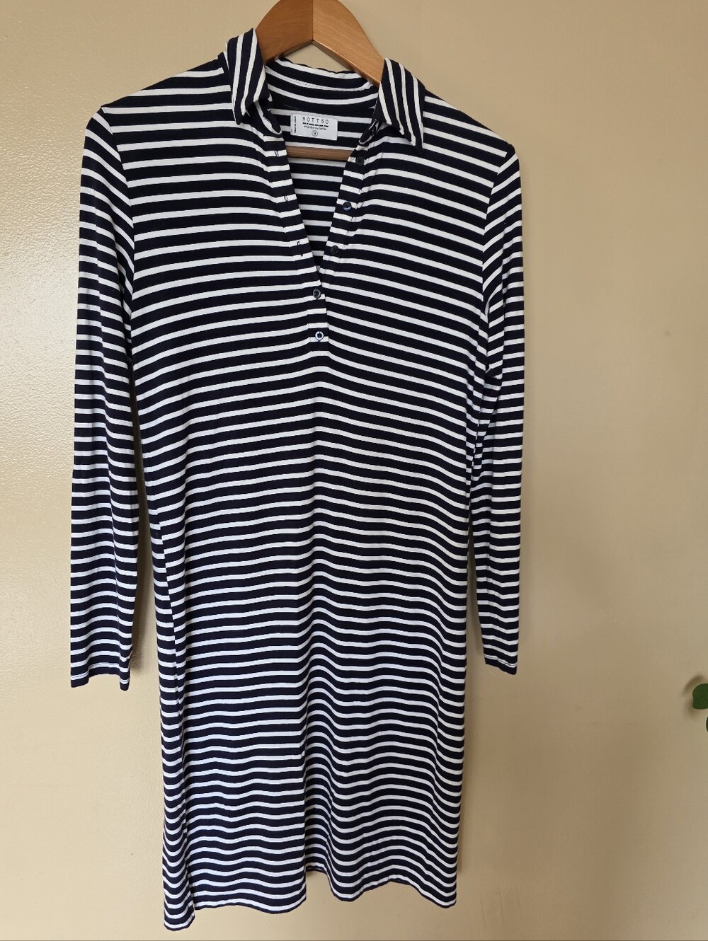 Mott50 UPF Bamboo Blend Sun Protective Dress M Navy White Stripe Coastal Chic